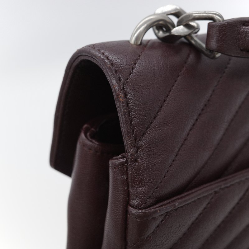 Saint Laurent 聖羅蘭 College學院包 酒紅色山形紋 牛皮 中號翻蓋肩背包-12