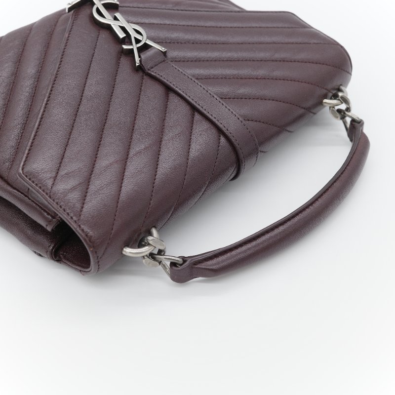 Saint Laurent 聖羅蘭 College學院包 酒紅色山形紋 牛皮 中號翻蓋肩背包-14