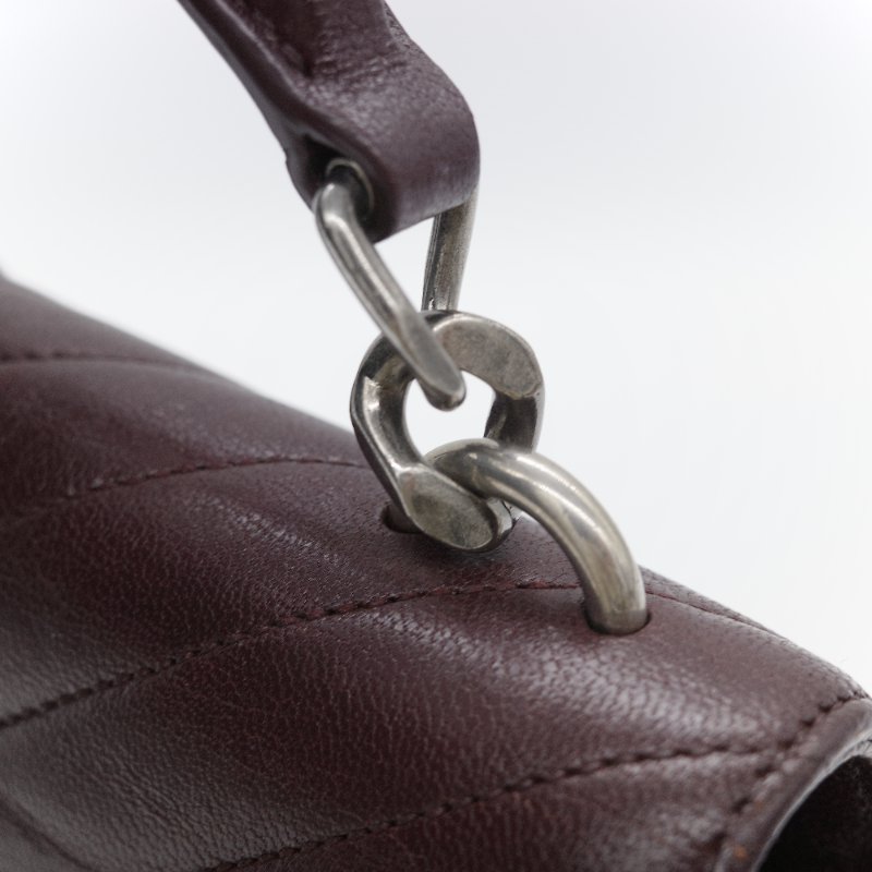 Saint Laurent 聖羅蘭 College學院包 酒紅色山形紋 牛皮 中號翻蓋肩背包-16