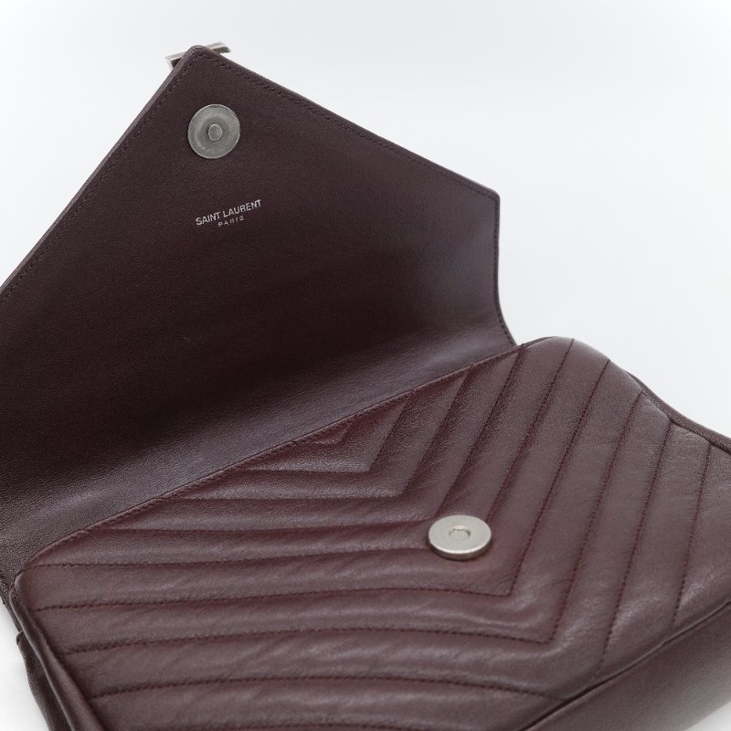 Saint Laurent 聖羅蘭 College學院包 酒紅色山形紋 牛皮 中號翻蓋肩背包-17