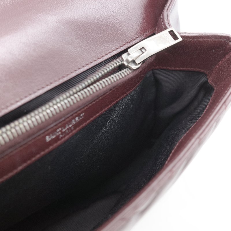 Saint Laurent 聖羅蘭 College學院包 酒紅色山形紋 牛皮 中號翻蓋肩背包-20