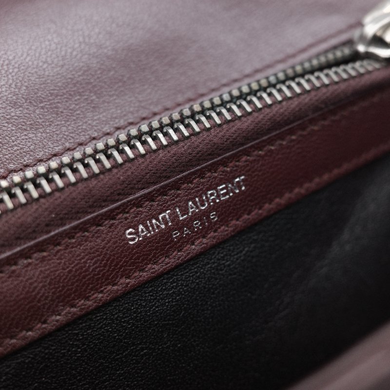 Saint Laurent 聖羅蘭 College學院包 酒紅色山形紋 牛皮 中號翻蓋肩背包-21