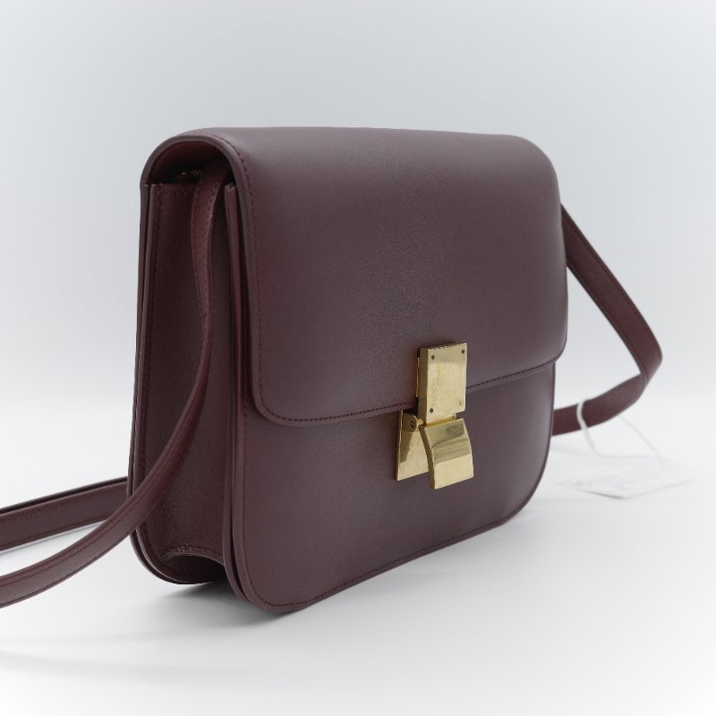 Celine 思琳 Classic Box 中號 酒紅色拋光 小牛皮 翻蓋包 肩背包-1