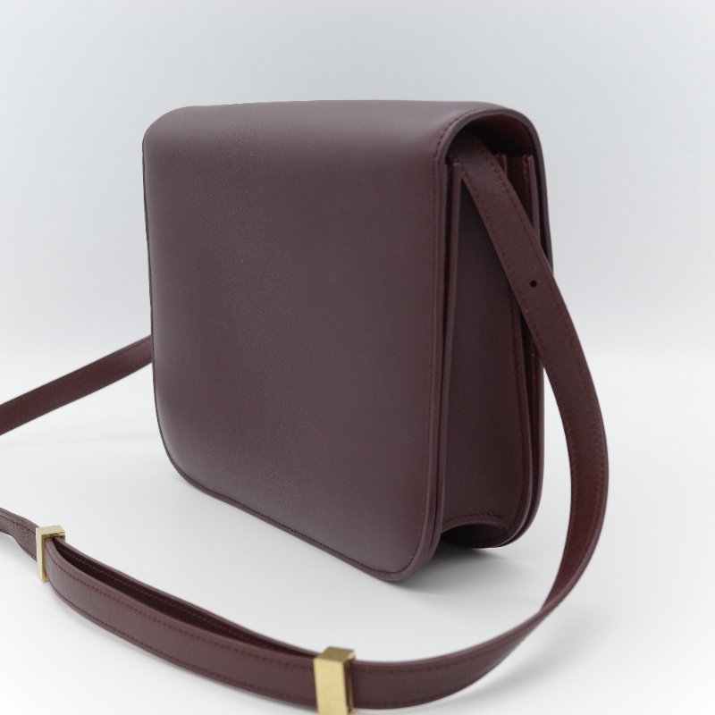 Celine 思琳 Classic Box 中號 酒紅色拋光 小牛皮 翻蓋包 肩背包-3