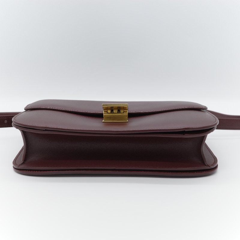 Celine 思琳 Classic Box 中號 酒紅色拋光 小牛皮 翻蓋包 肩背包-4