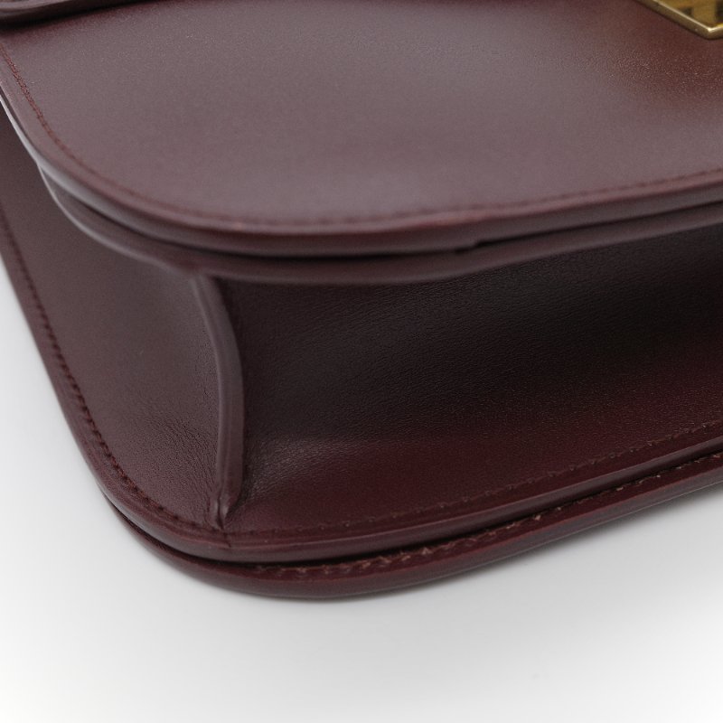 Celine 思琳 Classic Box 中號 酒紅色拋光 小牛皮 翻蓋包 肩背包-7