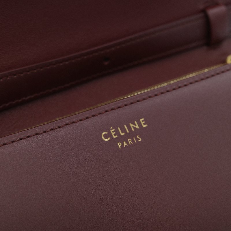 Celine 思琳 Classic Box 中號 酒紅色拋光 小牛皮 翻蓋包 肩背包-13