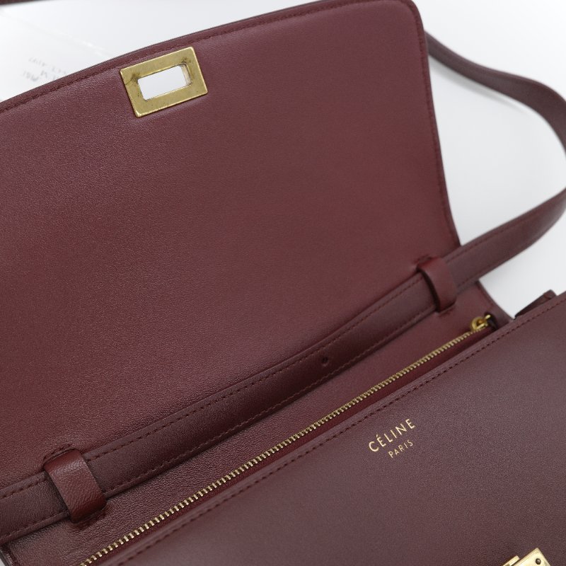 Celine 思琳 Classic Box 中號 酒紅色拋光 小牛皮 翻蓋包 肩背包-15