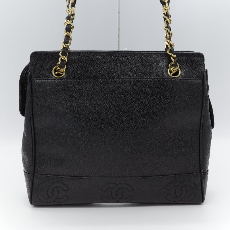 Chanel 香奈兒 Triple CC 黑色荔枝紋 小牛皮 肩背包 托特包-1