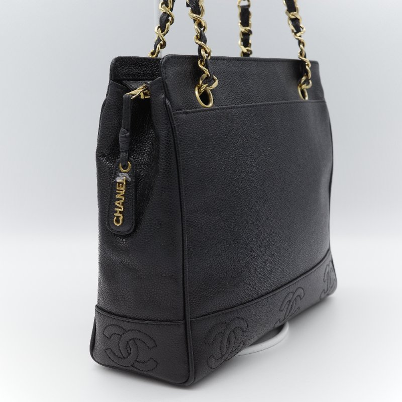 Chanel 香奈兒 Triple CC 黑色荔枝紋 小牛皮 肩背包 托特包-3