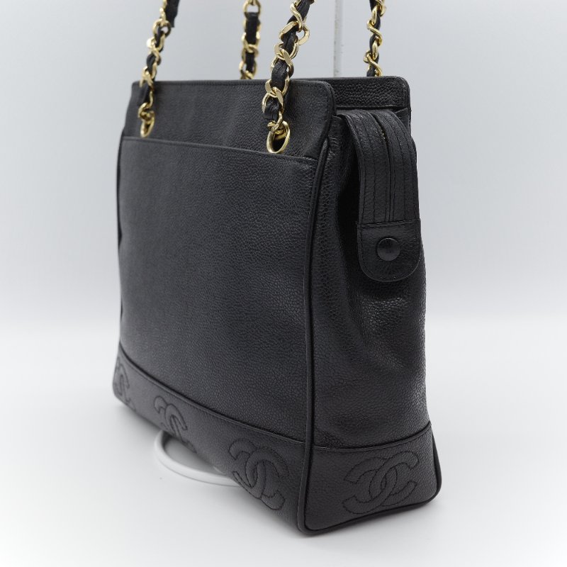 Chanel 香奈兒 Triple CC 黑色荔枝紋 小牛皮 肩背包 托特包-4