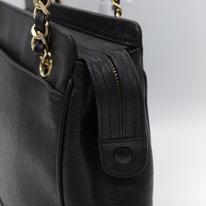 Chanel 香奈兒 Triple CC 黑色荔枝紋 小牛皮 肩背包 托特包-9