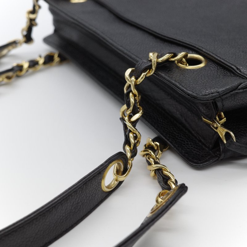 Chanel 香奈兒 Triple CC 黑色荔枝紋 小牛皮 肩背包 托特包-22