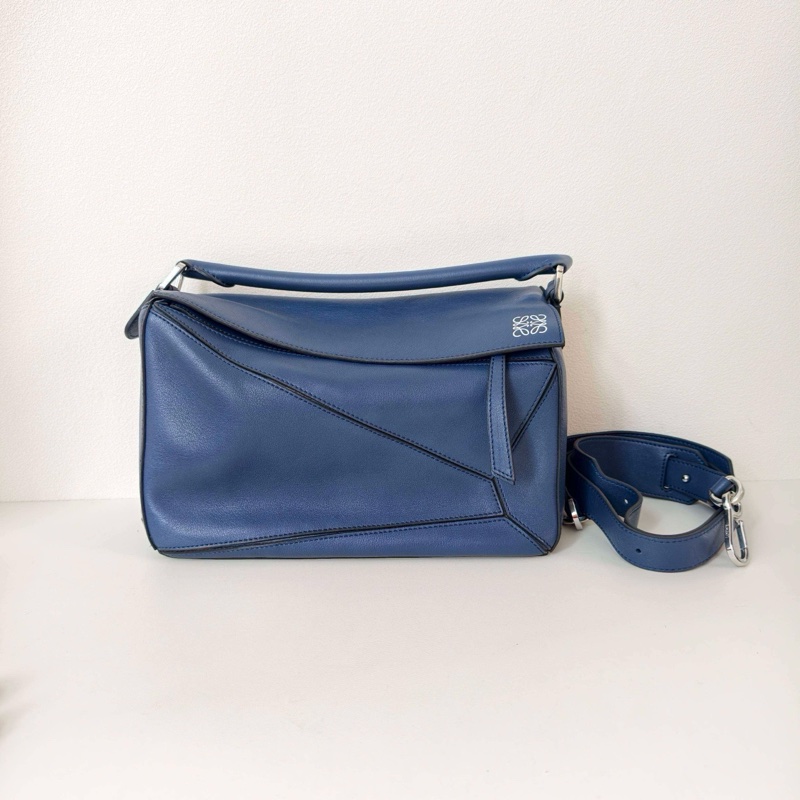 羅意威Loewe 中號緞面牛皮革 Puzzle 藍色-0