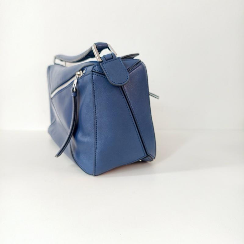 羅意威Loewe 中號緞面牛皮革 Puzzle 藍色-3