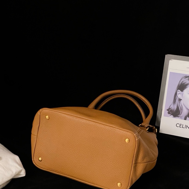 Prada普拉達 焦糖色 南瓜色全皮托特包-3