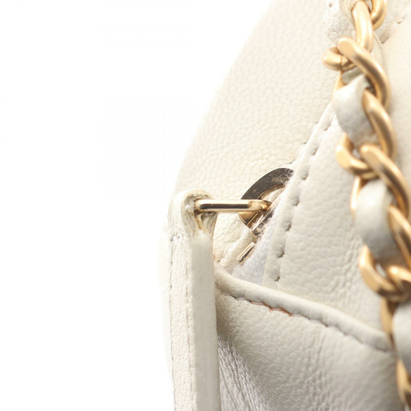 香奈兒 (CHANEL) Matelasse 圓形迷你肩背包 AP0999 羊皮 白色 二手 金色五金 CC-6