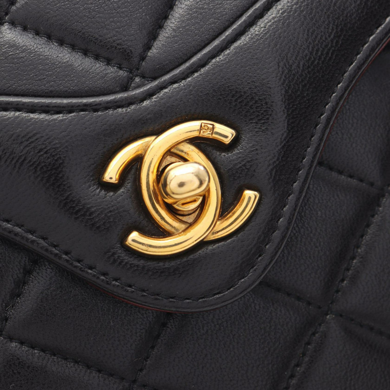 香奈兒 (CHANEL) 絎縫鏈條單肩包，羊皮材質，黑色，二手，女士款，金色五金-12