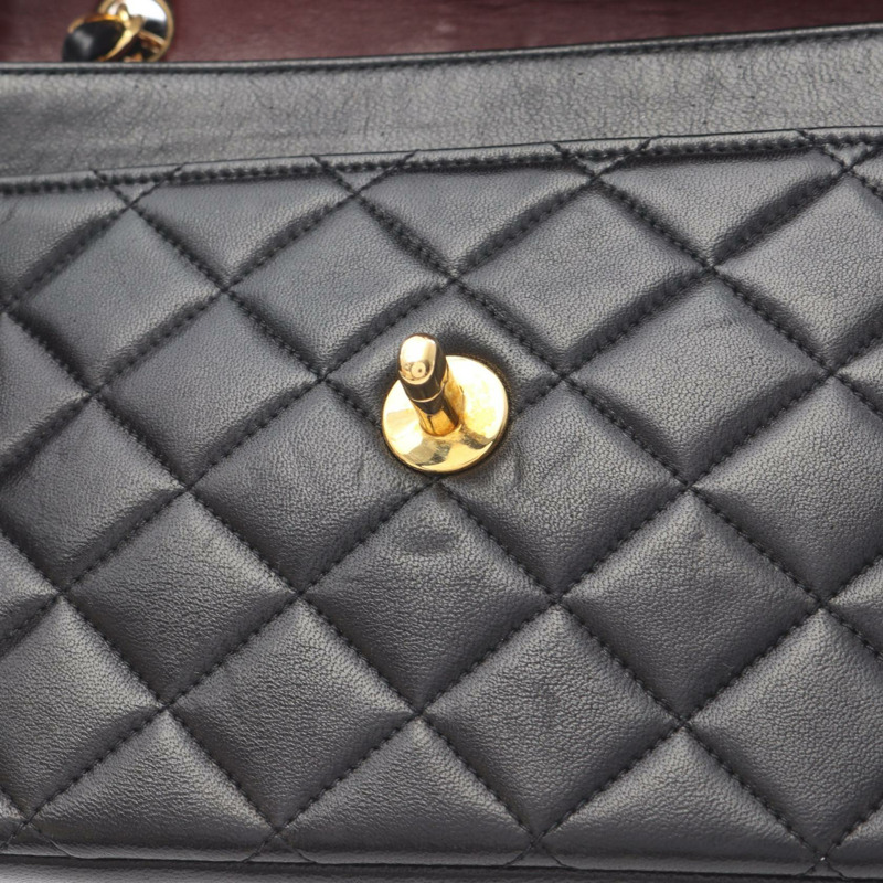 香奈兒 (CHANEL) 絎縫鏈條單肩包，羊皮材質，黑色，二手，女士款，金色五金-13