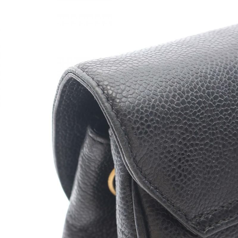 香奈兒 (CHANEL) 三重 COCO 標誌雙肩包，粒面小牛皮，黑色，二手，金色五金 CC-10