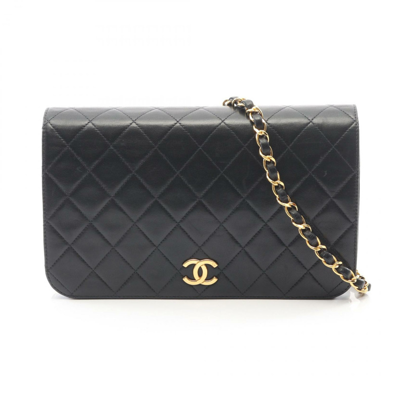 香奈兒 (CHANEL) 絎縫全蓋鏈條單肩背包，羊皮材質，黑色，二手，金色五金-0