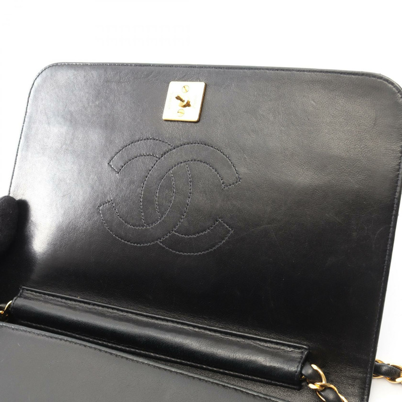 香奈兒 (CHANEL) 絎縫全蓋鏈條單肩背包，羊皮材質，黑色，二手，金色五金-6