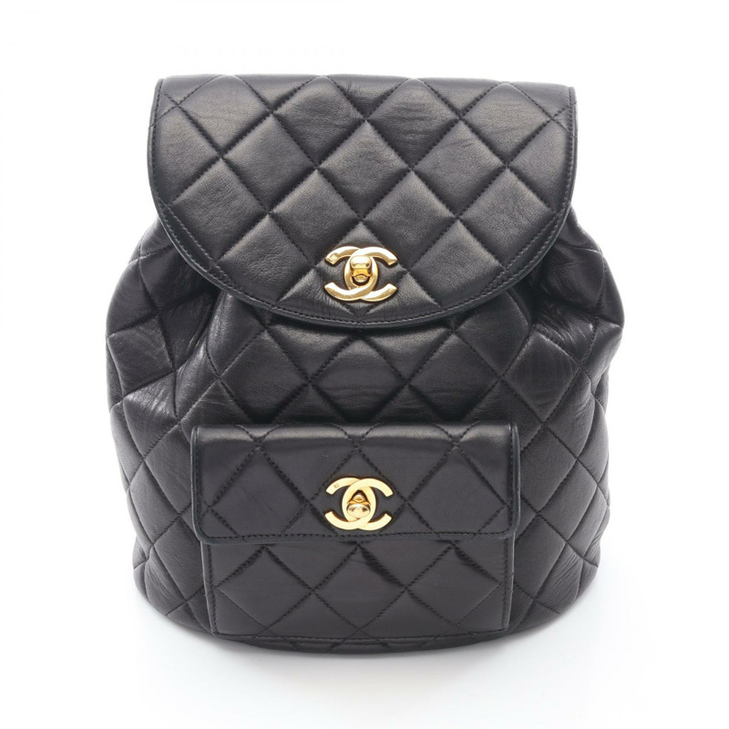 香奈兒 (CHANEL) 絎縫雙肩包，羊皮材質，黑色，二手，女款，金色五金-0