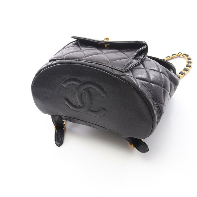 香奈兒 (CHANEL) 絎縫雙肩包，羊皮材質，黑色，二手，女款，金色五金-5