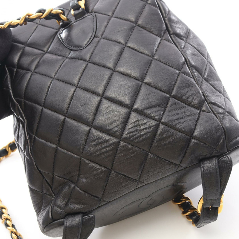 香奈兒 (CHANEL) 絎縫雙肩包，羊皮材質，黑色，二手，女款，金色五金-9