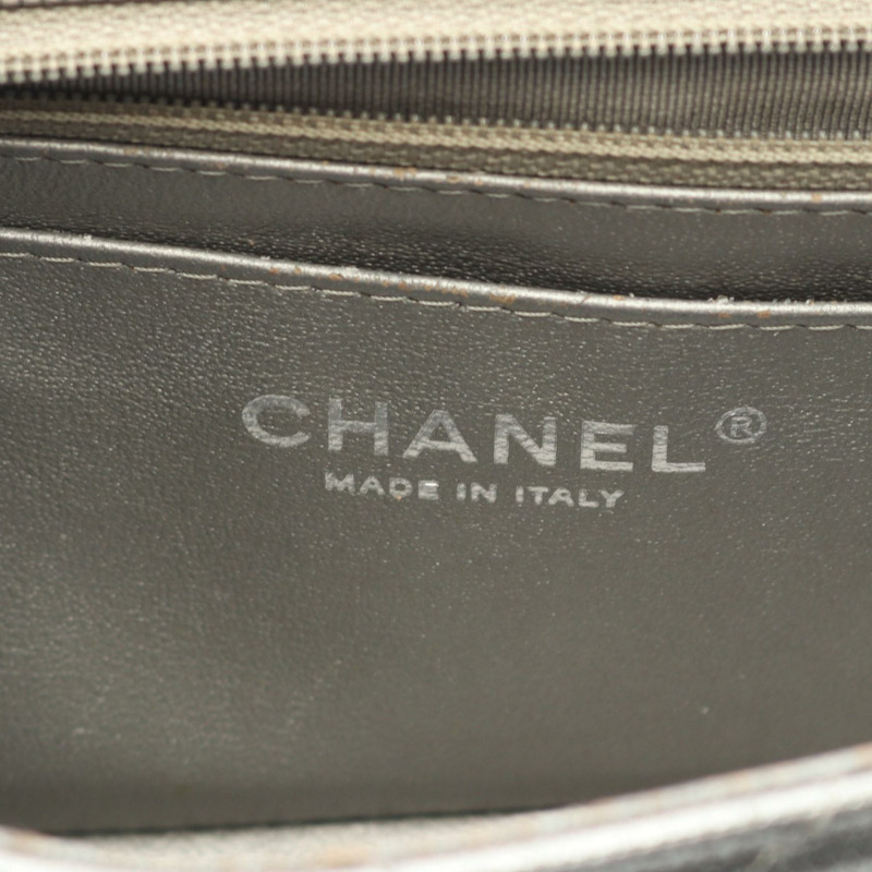 香奈兒迷你絎縫20鏈條肩背斜背包 A69900 皮革 銀色 二手-3