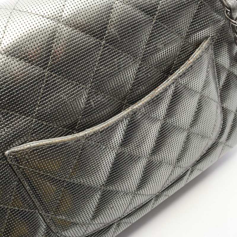 香奈兒迷你絎縫20鏈條肩背斜背包 A69900 皮革 銀色 二手-9