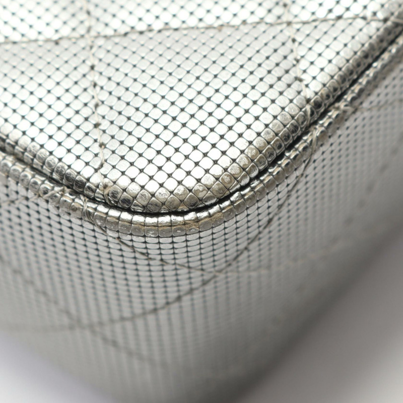 香奈兒迷你絎縫20鏈條肩背斜背包 A69900 皮革 銀色 二手-10