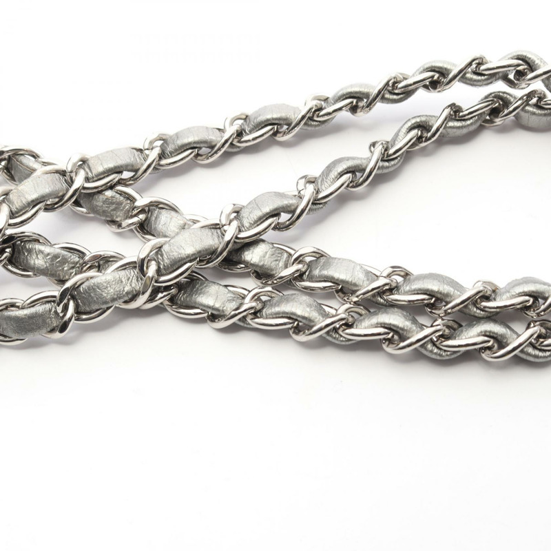 香奈兒迷你絎縫20鏈條肩背斜背包 A69900 皮革 銀色 二手-11