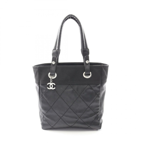 香奈兒 (CHANEL) Paris Biarritz PM 單肩手提包，帆布皮革，黑色，SHW，二手 CC