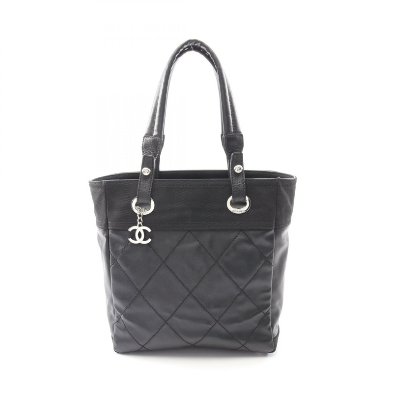 香奈兒 (CHANEL) Paris Biarritz PM 單肩手提包，帆布皮革，黑色，SHW，二手 CC-0