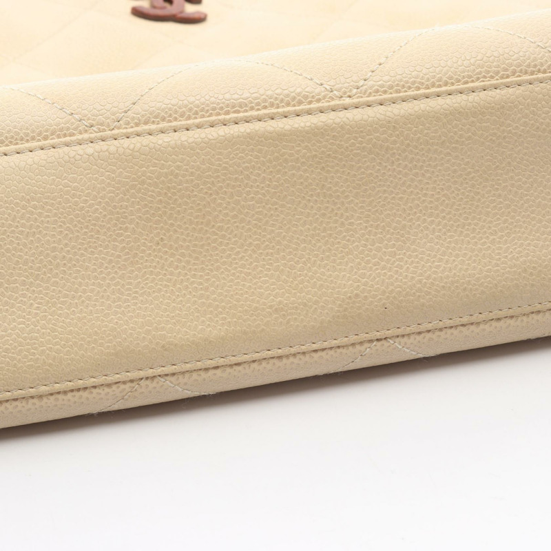 香奈兒 (CHANEL) 絎縫手提鏈條肩背包，小牛皮材質，米色，二手，金色五金，女士款-11