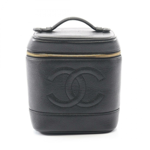 香奈兒 COCO 標誌手提包，粒面小牛皮，黑色，金色五金，二手，女士 CC