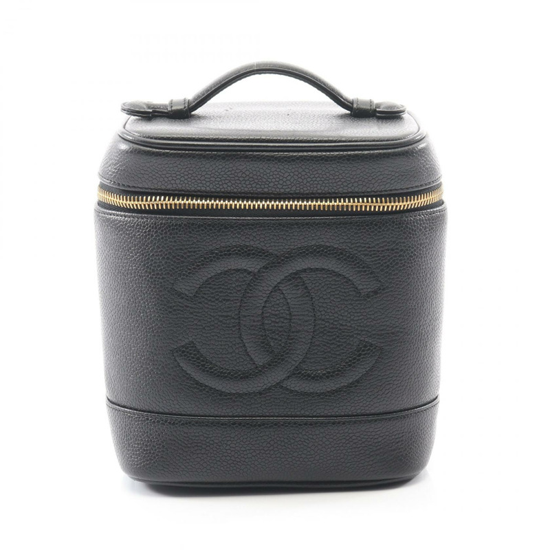 香奈兒 COCO 標誌手提包，粒面小牛皮，黑色，金色五金，二手，女士 CC-0