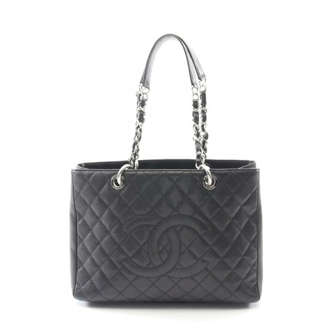 香奈兒 (CHANEL) Matelasse Grand Shopping GST 鏈條肩背包，黑色皮革，二手
