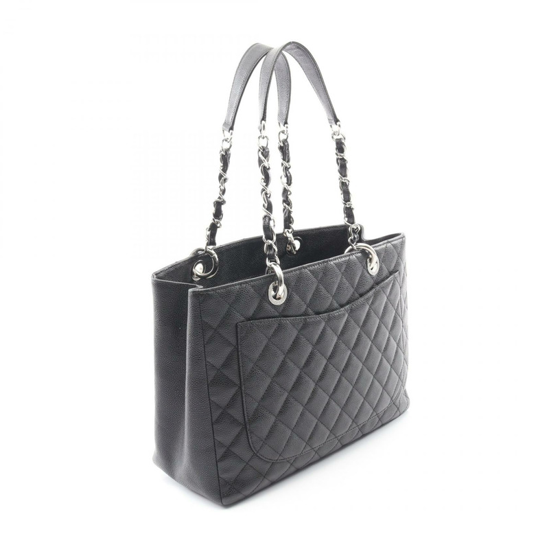 香奈兒 (CHANEL) Matelasse Grand Shopping GST 鏈條肩背包，黑色皮革，二手-1
