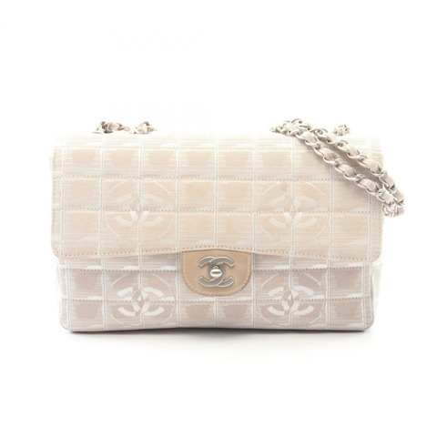 香奈兒新款旅行系列鏈條單肩背包，皮革尼龍帆布材質，米色，二手CC