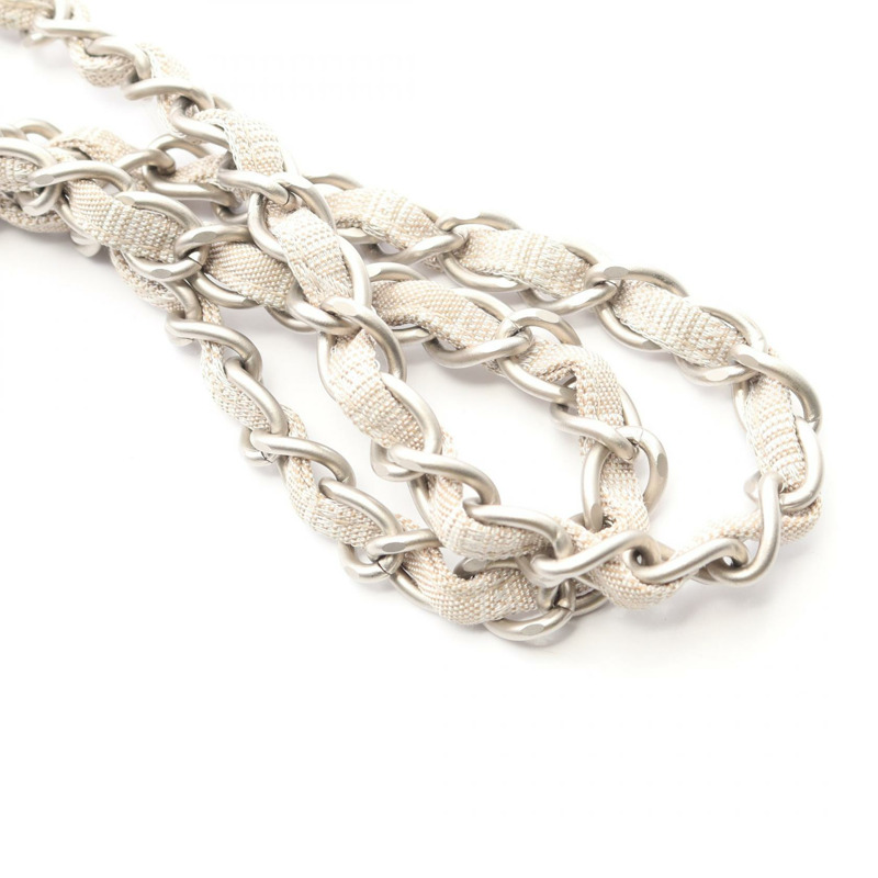 香奈兒新款旅行系列鏈條單肩背包，皮革尼龍帆布材質，米色，二手CC-10