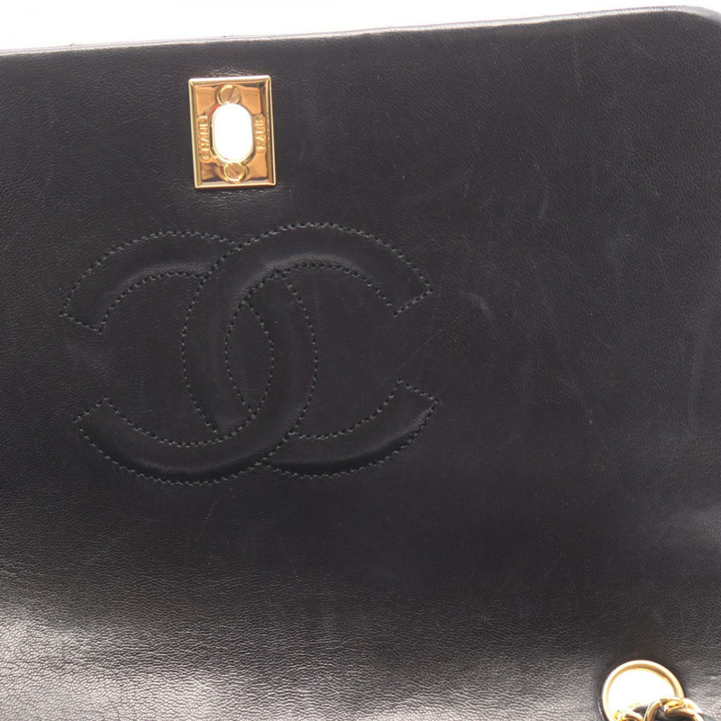 香奈兒 (CHANEL) Matelasse 全翻蓋鏈條單肩斜背包，羊皮黑色，二手 CC-5