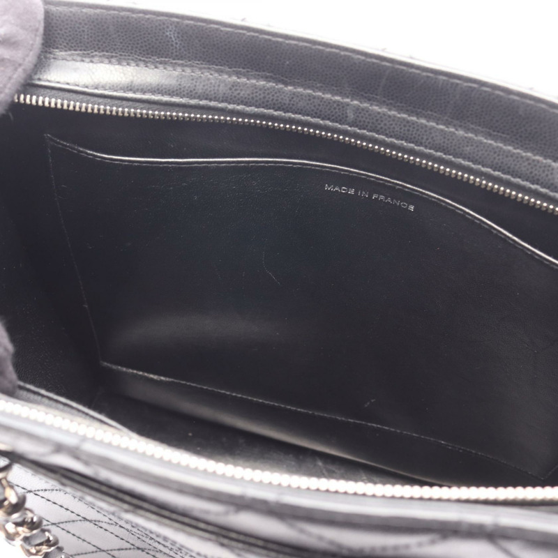 香奈兒 (CHANEL) 絎縫鏈條肩背手提包，粒面小牛皮，黑色，銀色五金，二手 CC-12