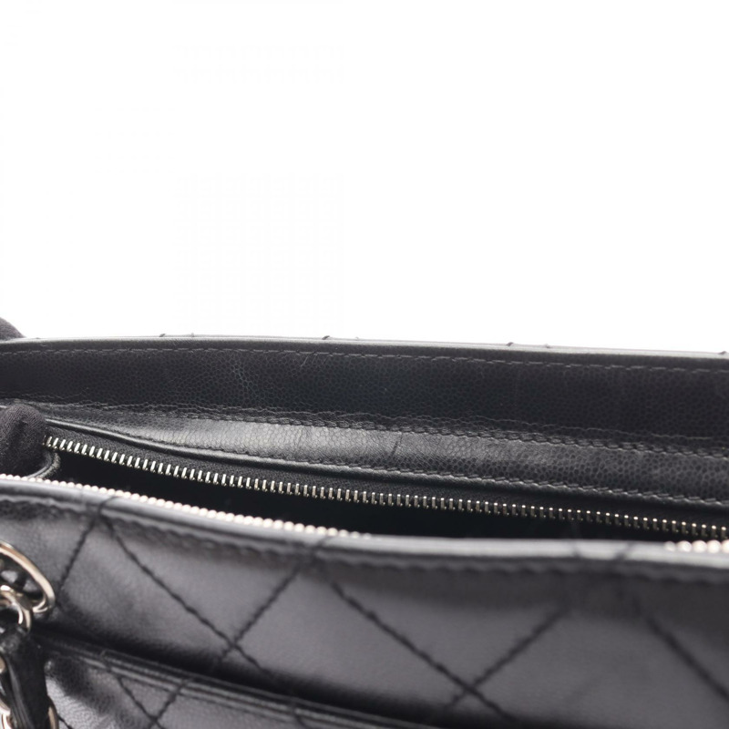 香奈兒 (CHANEL) 絎縫鏈條肩背手提包，粒面小牛皮，黑色，銀色五金，二手 CC-14