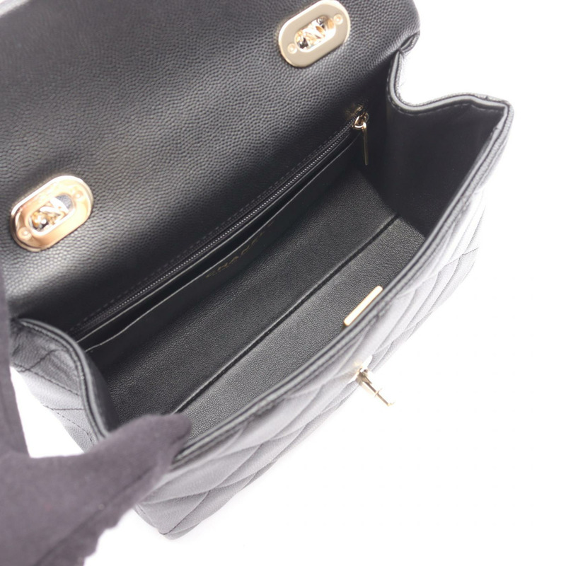 香奈兒 (CHANEL) Matelasse 頂部手柄鏈條斜挎單肩包，黑色皮革，二手-2