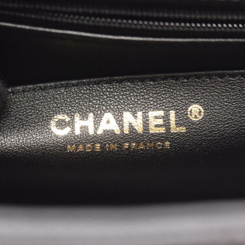 香奈兒 (CHANEL) Matelasse 頂部手柄鏈條斜挎單肩包，黑色皮革，二手-3