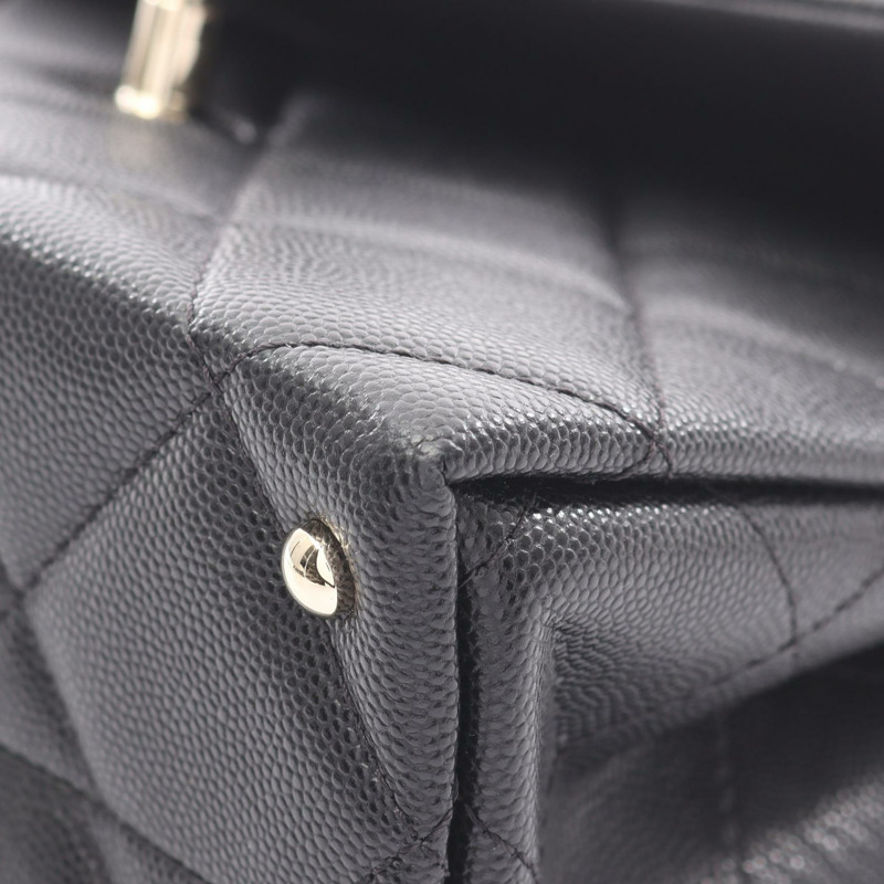 香奈兒 (CHANEL) Matelasse 頂部手柄鏈條斜挎單肩包，黑色皮革，二手-5