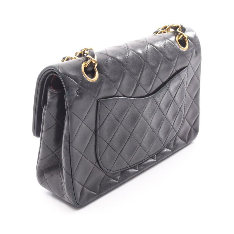 香奈兒 (CHANEL) Matelasse W 翻蓋鏈條單肩包，羊皮材質，黑色，二手，女士，金色五金，COCO-1