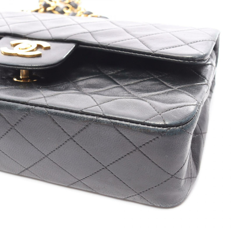 香奈兒 (CHANEL) Matelasse W 翻蓋鏈條單肩包，羊皮材質，黑色，二手，女士，金色五金，COCO-6